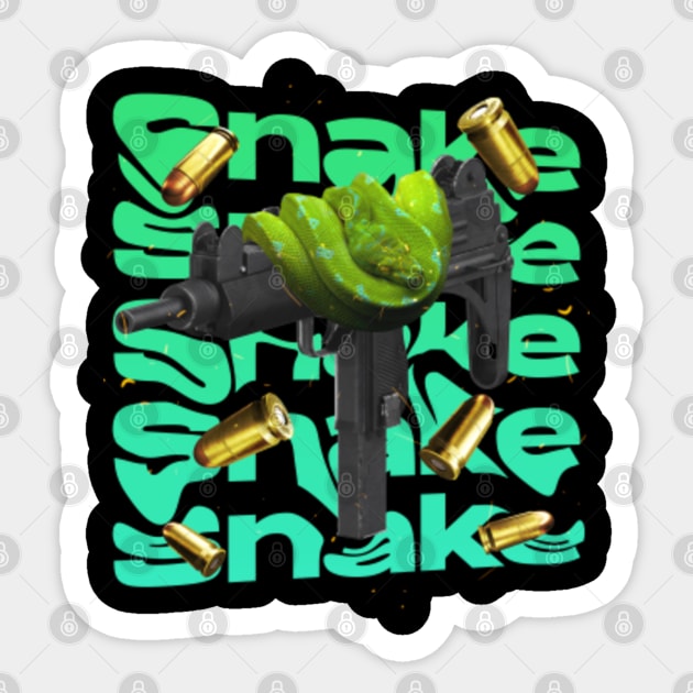Snake Sitting On Uzi Gun Snake Sitting On Uzi Sticker TeePublic